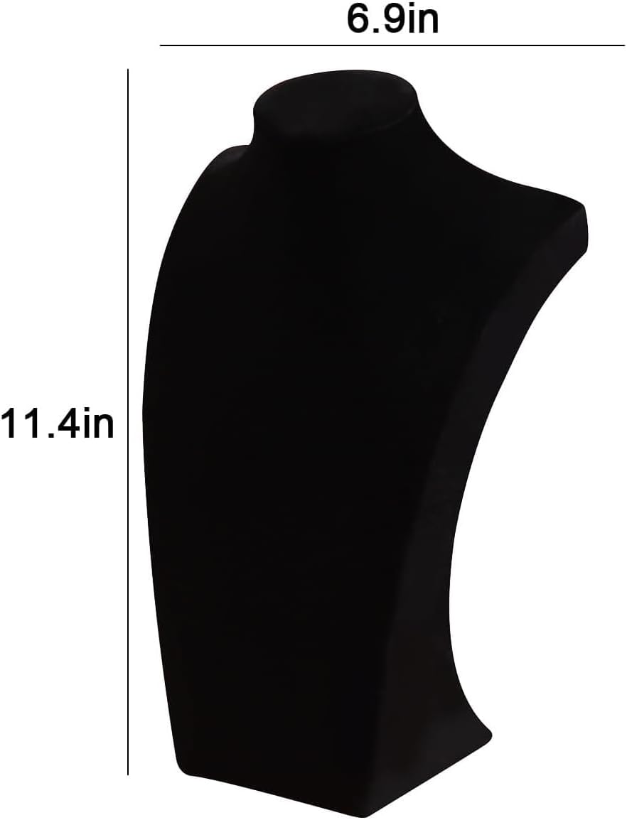 3Pcs Necklace Bust Stand for Selling, Black Velvet Necklace Display Holder, Jewelry Necklace Organizer Rack for Shop Store Exhibition Show (11"Height)