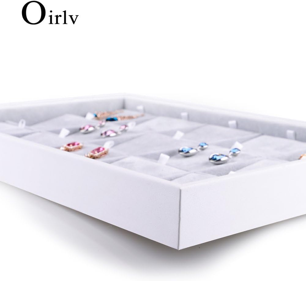 Oirlv Velvet Jewelry Organizer Trays Stackable Showcase Jewelry Display Storage Tray (15 Grids Earrings)