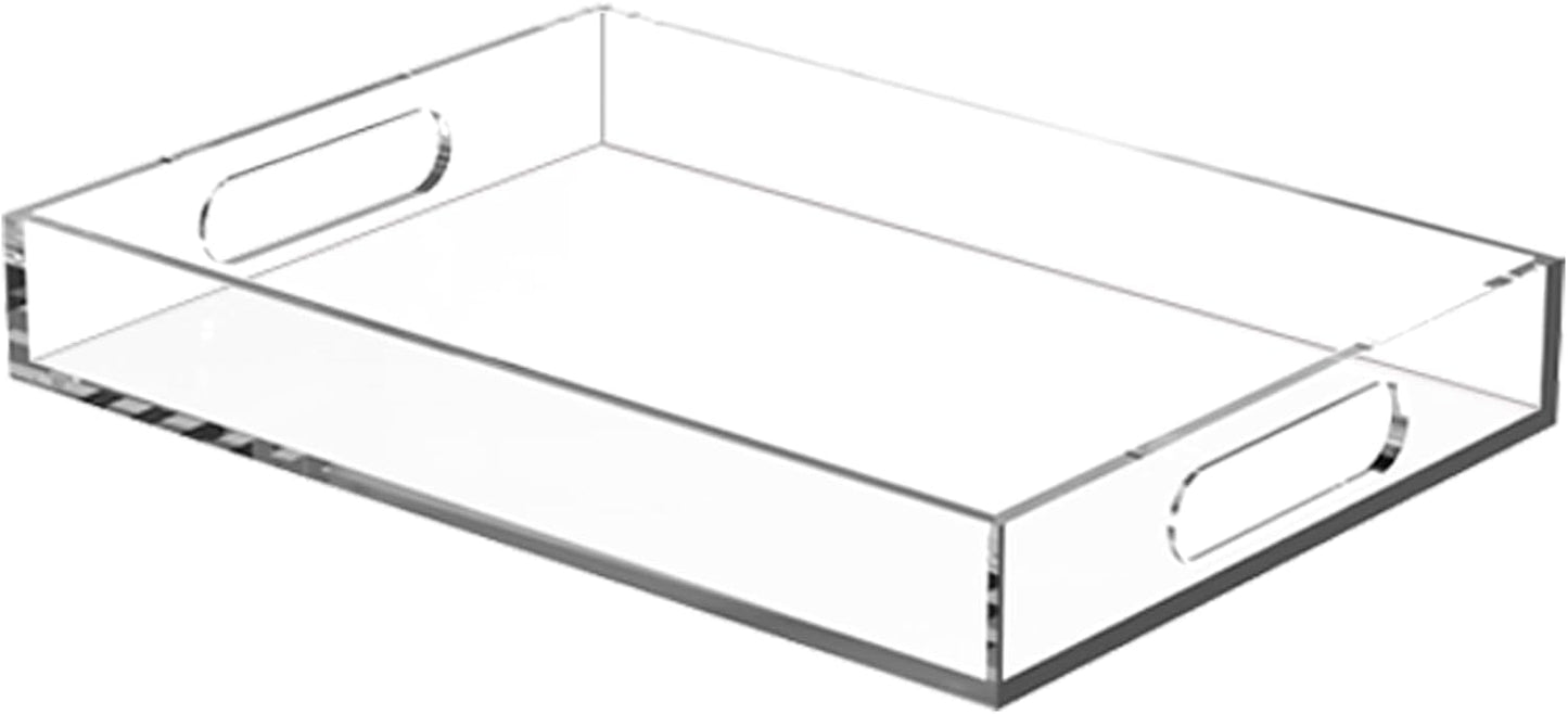 Acrylic Tray for Ottoman,Acrylic Organizers Tray Large, Serving Tray with Handle, Lucite Tray Organizer for Bench, Coffee Table Countertop, Kitchen, Bathroom, Living Room, Powder Room
