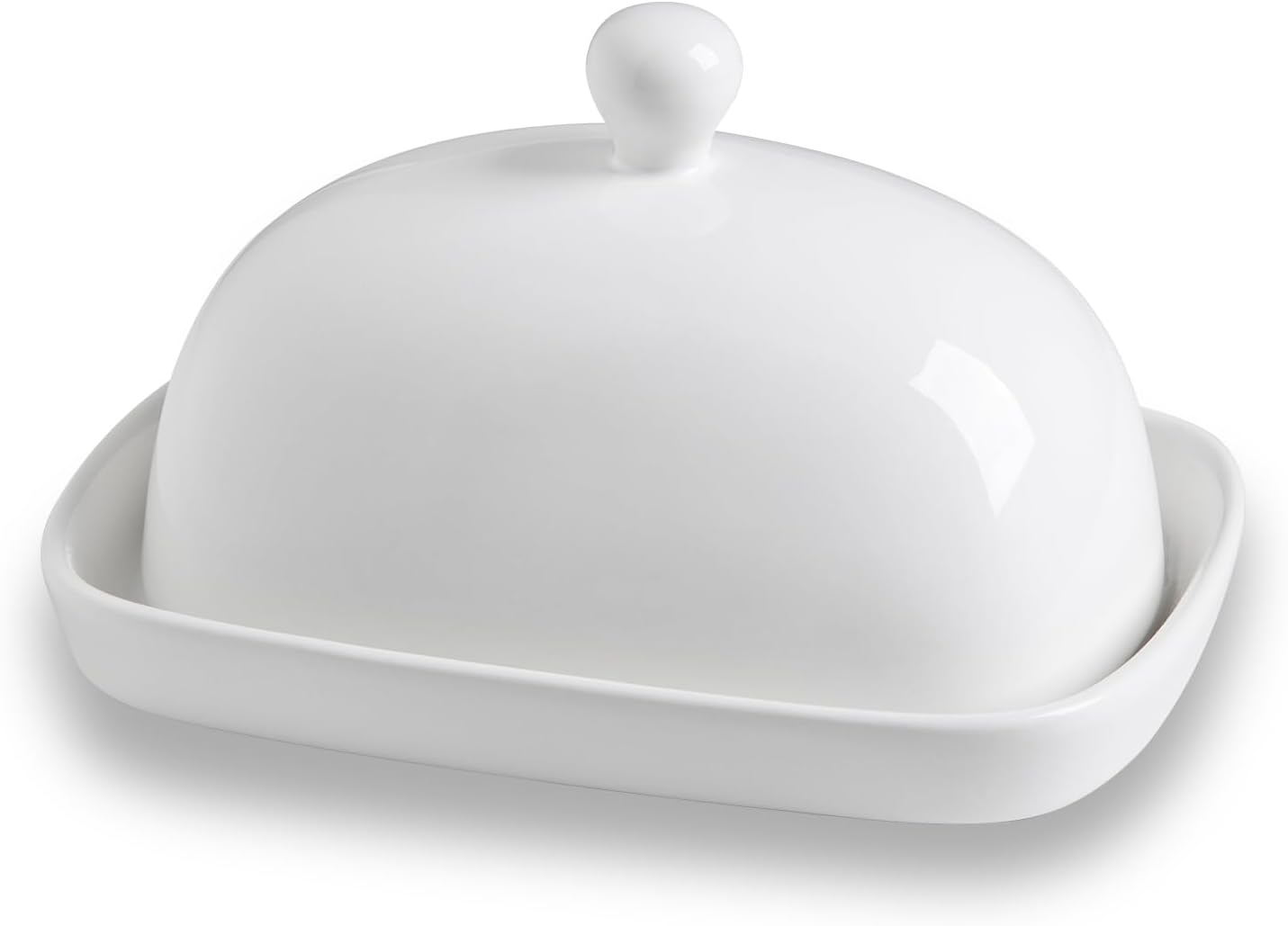 Sweejar Ceramic Butter Dish with Lid for Countertop,Porcelain Butter Keeper with Knob Handle,Butter Container for East/West Coast Butter, 7.3*4.1 inches (White)