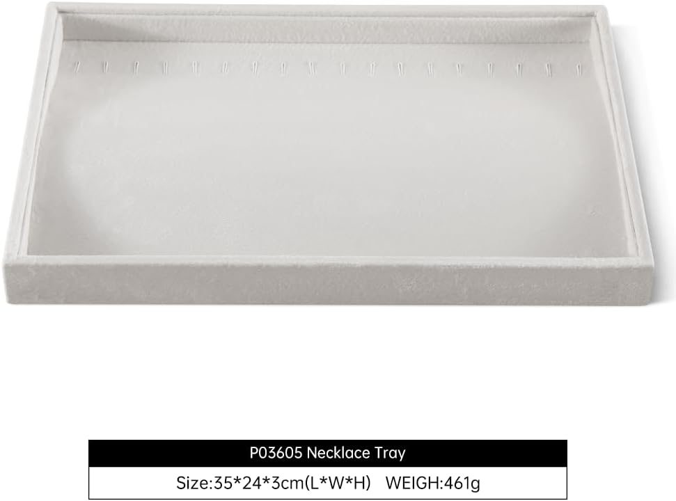 Velvet Jewelry Display Tray For Bracelet Pendant Necklace, Multi-Slot Stackable Storage Tray For Long Chain Jewelries, Drawer Insert Jewelry Organizer (White)