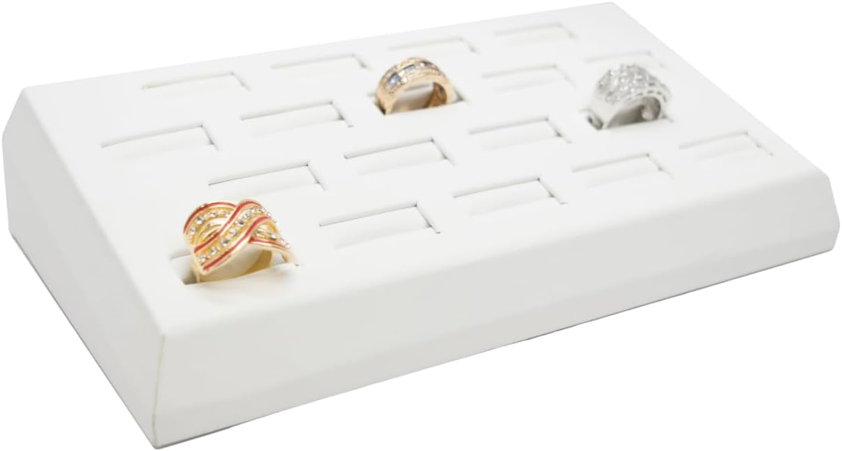 Novel Box 18-Slot White Leatherette Rings/Earrings/Cufflinks Holder Tray 8.25x4.5x1.75 Inches - Ring Holder Organizer for Selling or Personal Use - Jewelry Display Trays for Special Occasions