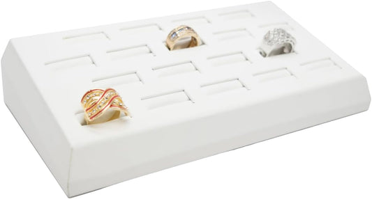 Novel Box 18-Slot White Leatherette Rings/Earrings/Cufflinks Holder Tray 8.25x4.5x1.75 Inches - Ring Holder Organizer for Selling or Personal Use - Jewelry Display Trays for Special Occasions