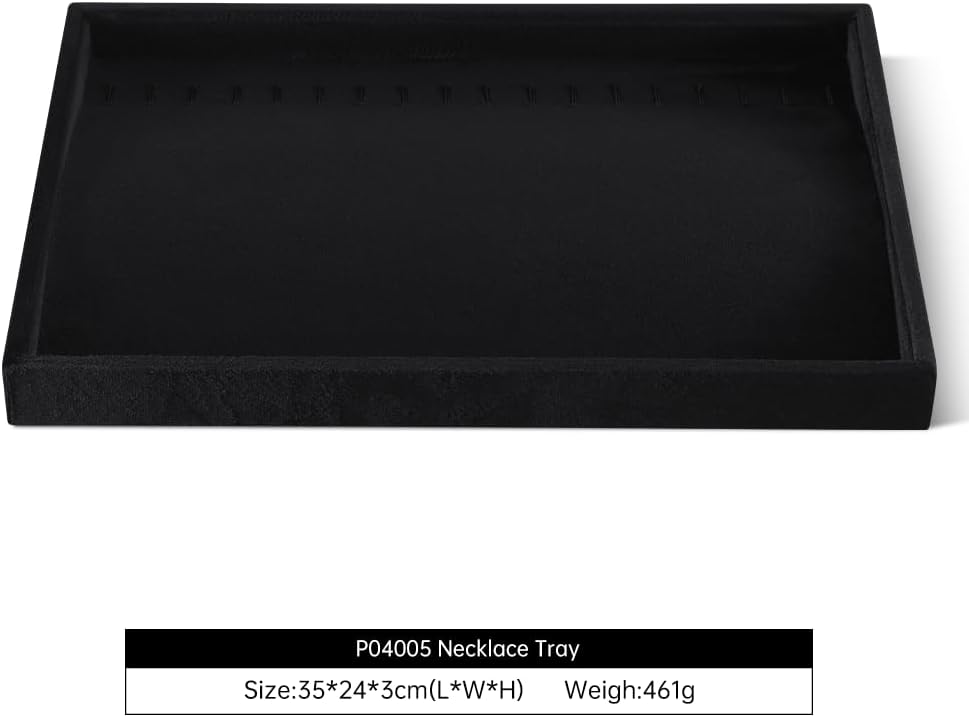 Velvet Jewelry Display Tray For Bracelet Pendant Necklace, Multi-Slot Stackable Storage Tray For Long Chain Jewelries, Drawer Insert Jewelry Organizer (Black)