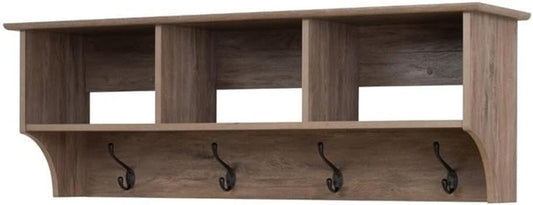 Prepac Drifted Gray 48" Contemporary Wall Mounted Coat Rack, Coat Hooks Wall Mount with 3 Shelves, Ideal for Hallway or Entryway Storage Solution, 11.5"D x 48"W x 14.25"H