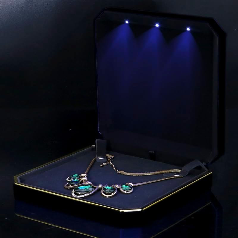 HSLFUAI Large Necklace Box, Necklace Gift Box with Led Light,Jewelry Box for Necklace,Jewelry Gift Box for Wedding, Birthday, Valentine' Day, Mother'S Day, Christmas