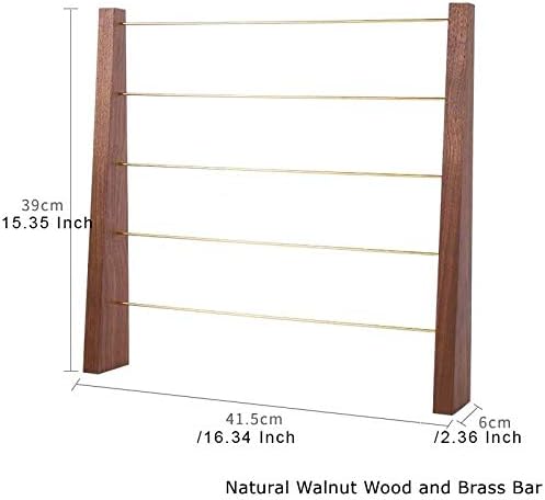 GemeShou 5 Tiers Walnut Earring display stands for selling, Wooden Jewelry Shelf, Earring Storage Organizer, Brass earring holders with 30 PVC cards for stud Dangle Hoop【Walnut 5-Tier】