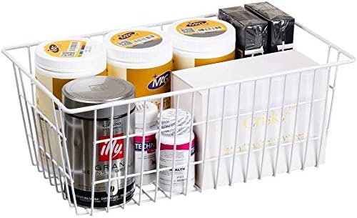 Wire Storage Basket Freezer Organizer Bins Refrigerator Organization Storage Baskets with Handles for Pantry, Freezer, Laundry Room, Closets, Garage, Office, Bathroom, Set of 2