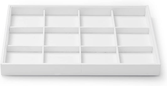 Premium White PU Leather Jewelry Organizer Tray - 12 Grids Display Tray for Earrings, Rings, Bracelets, Necklaces - Dresser & Countertop Storage (35x24cm) - Elegant Jewelry Display for Retail