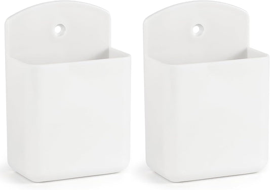2 Pcs Remote Control Holder Wall Mount, TV Controller Holder, Self Adhesive Remote Holder, Wall Pen Holder Storage Accessories for Home Office School (White)