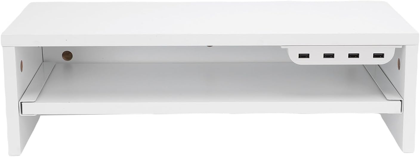 BAFOVY Desktop Monitor Stand Riser with USB Hub and Drawer, 20-Inch Wooden Desk Organizer for Laptop and Computer Screens, 15cm Height Adjustable Solution (Milk White)
