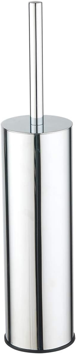 Toilet Brush and Holder Set Chrome Stainless Steel, 304 Heavy Duty Round Toilet Brush Set – Rust Resistant, Long Handle, Replacement Heads, Floor Standing Bathroom Toilet Cleaning Brush