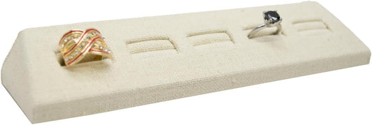 Novel Box 5-Slot Beige Linen Rings/Earrings/Cufflinks Holder Tray 8.12x1.75x1 Inches - Ring Holder Organizer for Selling or Personal Use - Jewelry Display Trays for Special Occasions