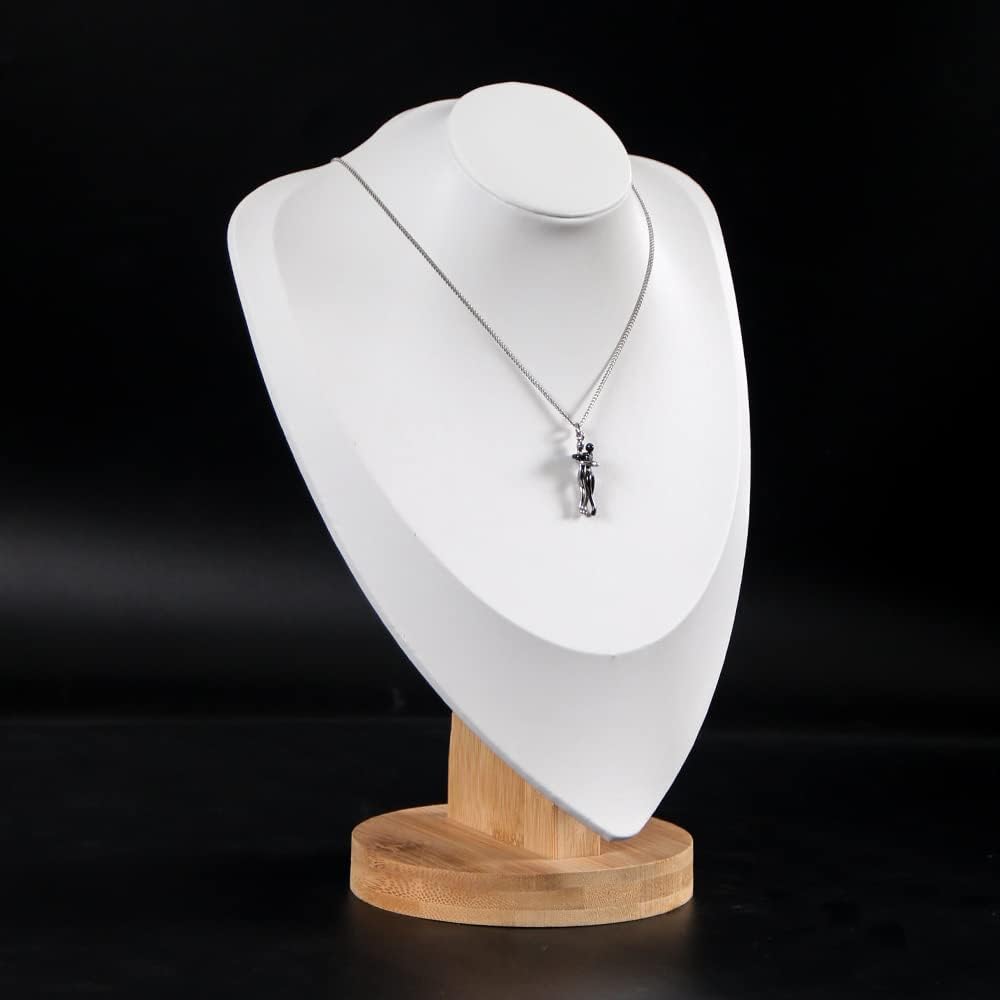 Coward 3D PU Leather Necklace Display Holder Bamboo Chain Jewelry Organizer Model Bust Stand (White pu, 11.4")