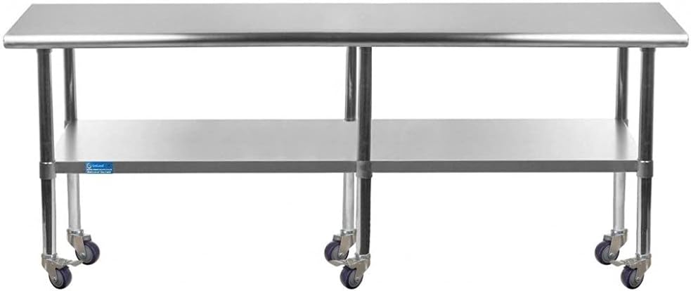 AmGood 24" x 84" Stainless Steel Work Table with Casters | Heavy Duty Metal Utility Table On Wheels | Kitchen Island Cart
