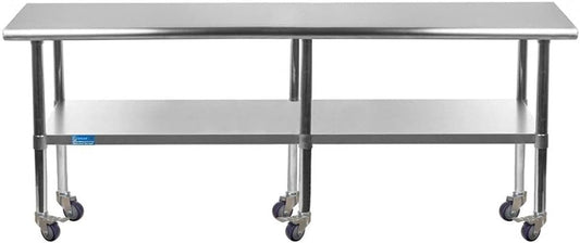 AmGood 24" x 84" Stainless Steel Work Table with Casters | Heavy Duty Metal Utility Table On Wheels | Kitchen Island Cart