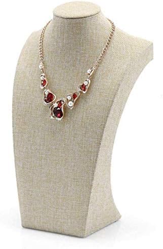 Beige Linen Necklace Display Bust - 13.7" Jewelry Holder for Necklaces, Bracelets, Figure Display Stand (35x20cm)