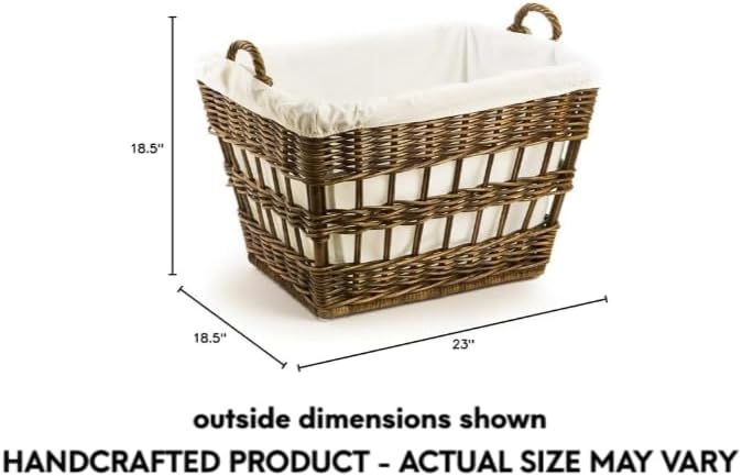 The Basket Lady Kubu Wicker French Laundry Basket, 23 in L x 18.5 in W x 18.5 in H, Serene Grey