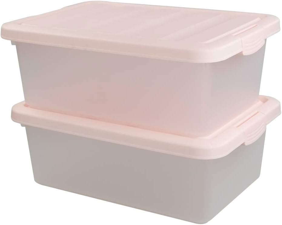 14 Quart Plastic Storage Boxes with Pink Lids, 2 Packs