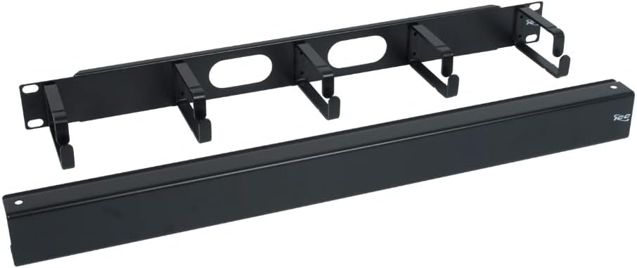 ICC 1U Ring Cable Manager Panel with Cover, Metal, 3" D-Rings, Horizontal Cable Management, Rackmount for 19” Network Racks, Black, Single Pack