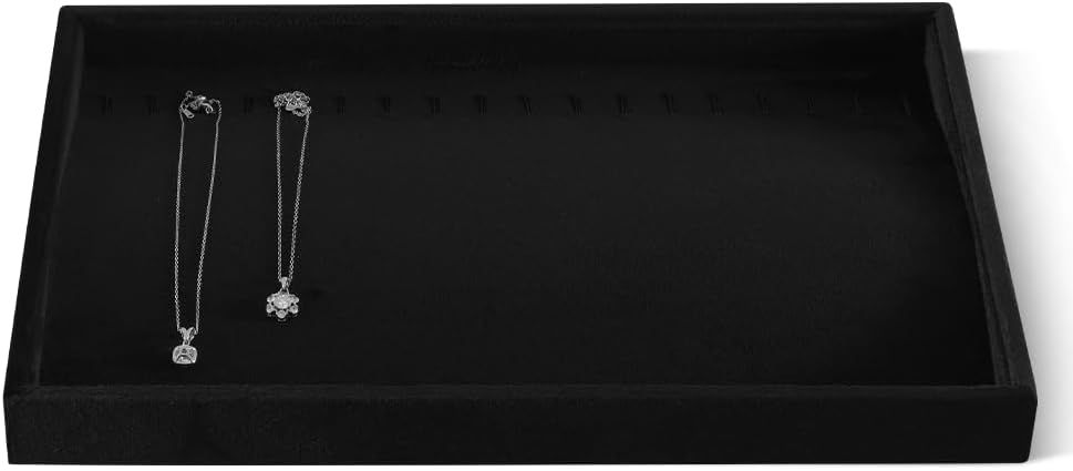 Velvet Jewelry Display Tray For Bracelet Pendant Necklace, Multi-Slot Stackable Storage Tray For Long Chain Jewelries, Drawer Insert Jewelry Organizer (Black)