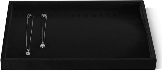 Velvet Jewelry Display Tray For Bracelet Pendant Necklace, Multi-Slot Stackable Storage Tray For Long Chain Jewelries, Drawer Insert Jewelry Organizer (Black)