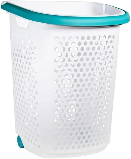Plastic Rolling Laundry Basket with Pop-Up Handle & Wheels – 70.52 Liter (2 Bushel) Capacity, Ventilated Design, Easy to Clean, For Home & Laundry Room