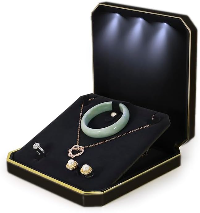 HSLFUAI Large Necklace Box, Necklace Gift Box with Led Light,Jewelry Box for Necklace,Jewelry Gift Box for Wedding, Birthday, Valentine' Day, Mother'S Day, Christmas