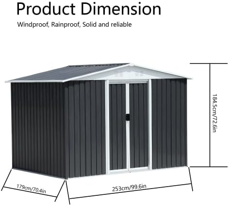 8' x 6' Outdoor Metal Storage Shed Outdoor Shed Galvanized Steel Garden Shed with Sliding Door and Window for Ventilation Storage Sheds House for Backyard Garden