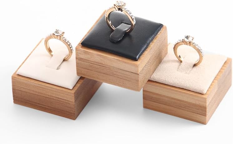 Coward Bamboo 6 Pcs Rings Display Stand, Ring Jewelry Holder Organizer Drawer Storage (White PU)