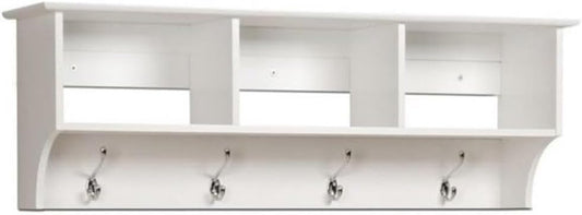 Prepac 48" Contemporary Wall Mounted Coat Rack, Coat Hooks Wall Mount with 3 Shelves, Ideal for Hallway or Entryway Storage Solution, 11.5"D x 48"W x 14.25"H, White