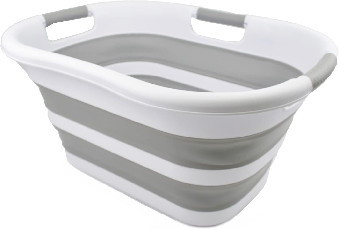 SAMMART 30L (7.9 gallon) Collapsible Plastic Laundry Basket - Foldable Pop Up Storage Container/Organizer - Portable Washing Tub - Space Saving Hamper/Basket (1, White/Grey)