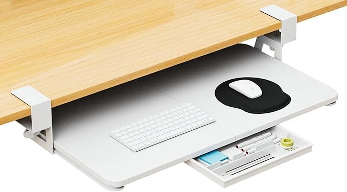 Desktop Keyboard Tray, Under Desk Pull Out, 26.77" X 11.81" Large Size Keyboard Tray with C-Clip Mount, Easy Installation, Computer Keyboard Stand, for Home Study and Office