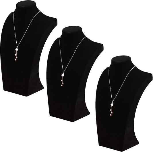 3Pcs Necklace Bust Stand for Selling, Black Velvet Necklace Display Holder, Jewelry Necklace Organizer Rack for Shop Store Exhibition Show (11"Height)