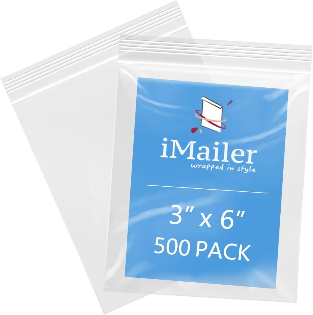 iMailer - 3" x 6" 500 Pack- 3 Mil Resealable Zip Bags- Small Clear Plastic Bags for Storage, Organizing, Crafts, Snacks, Jewelry, Hardware