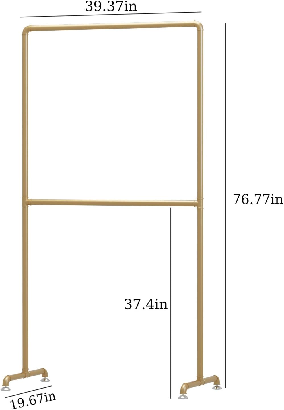 Industrial Pipe Clothing Rack, Heavy Duty Metal Clothes Rack with Double Rods, Freestanding Garment Rack for Bedroom Boutique Retail Use (Gold)