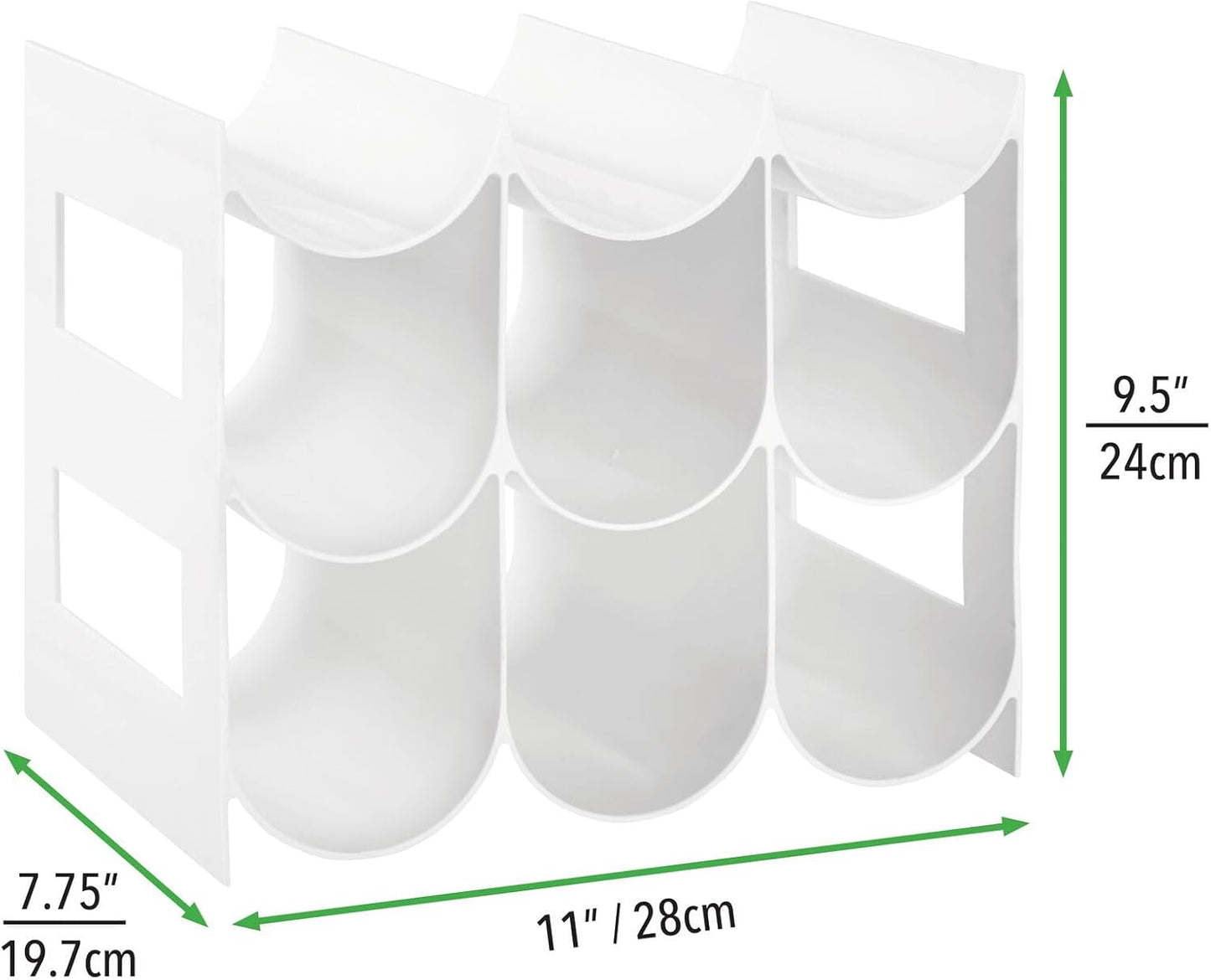 mDesign Plastic Free-Standing Water Bottle Organization/Wine Rack Storage Organizer for Kitchen Countertops, Cabinet, Bin, Pantry, Fridge, Refrigerator, 3 Tiers, 9 Bottles, Lumiere Collection - White