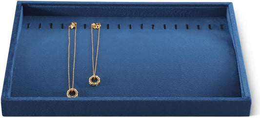 Velvet Jewelry Display Tray For Bracelet Pendant Necklace, Multi-Slot Stackable Storage Tray For Long Chain Jewelries, Drawer Insert Jewelry Organizer (Blue)