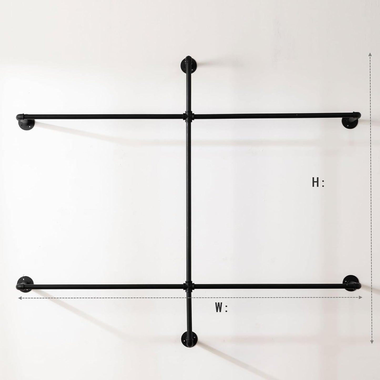 Industrial Pipe Clothing Rack - Wall Mounted Garment Rack as Walk-in Closet System. Sturdy Open Wardrobe for Hanging Clothes - Heavy Duty Clothes Rack with Four Hanging Rods for Home