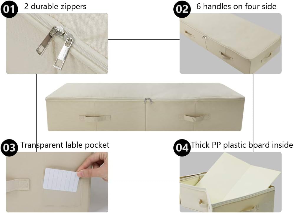 iwill CREATE PRO Pack of 2, 39.4"X16.9"X7" Ultra-Length Foldable & Washable Underbed Storage Organizer Containers for Clothing, Shoes, Bedding - Ideal for Bedroom, College Dorm (Beige)