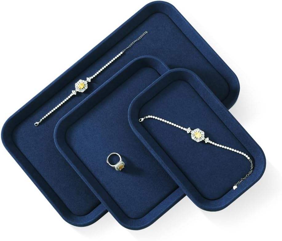 Jewelry Display, Microfiber Valet Tray,Luxury Jewelry Drawer Organizer,Premium Flat Tray,Blue Jewelry Tray