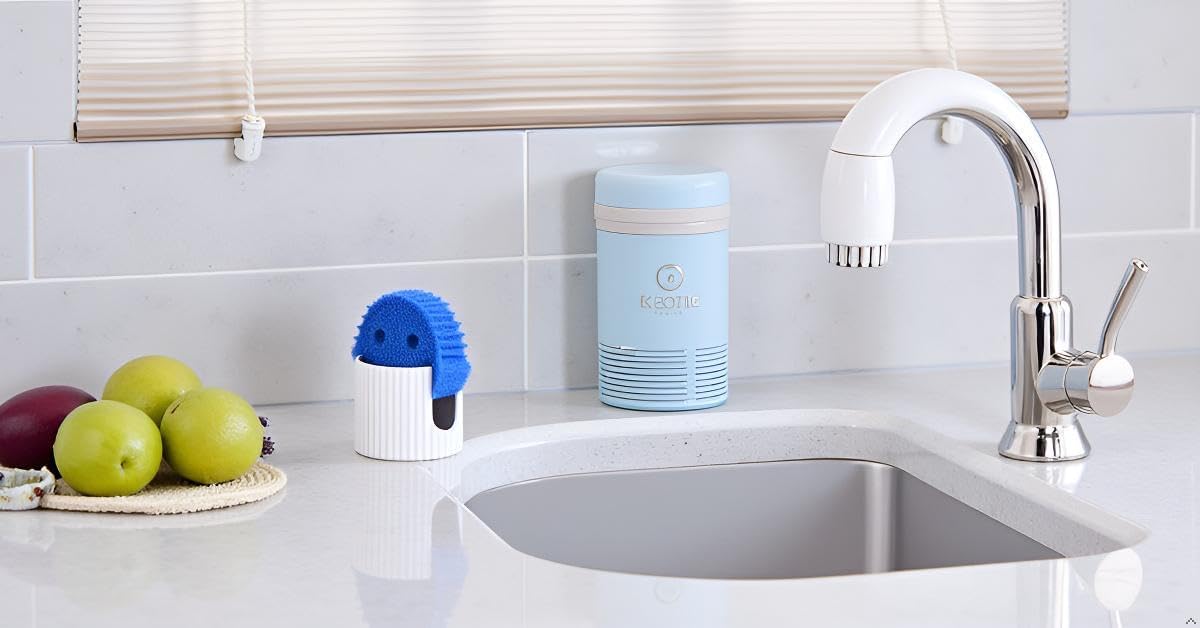 Ceramic Sponge Holder for Kitchen Sink - Dishwasher Safe Porcelain Dish Sponge Caddy Minimalist Vertical Stripes, Scrub Daddy Drying Rack for Countertop, Bathroom, Kitchen Sink Organizer, White
