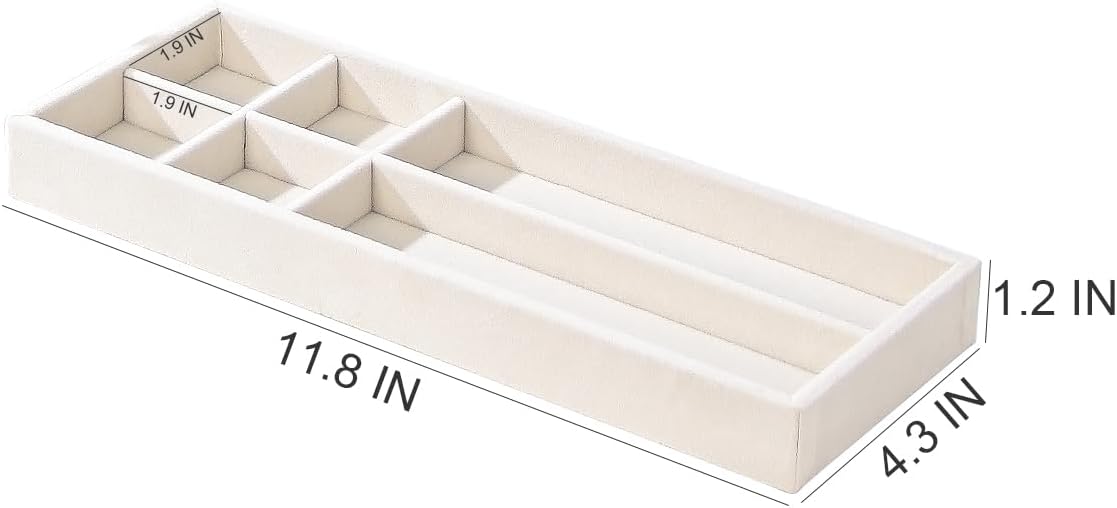 2Pcs Desk Drawer Storage Tray, Nightstand Organizer, Necklace Bracelet Ring Earring Jewelry Display, Grid Table Organizer Holder for Sunglass, Phone, Watch, Perfume (6 grid)/Beige