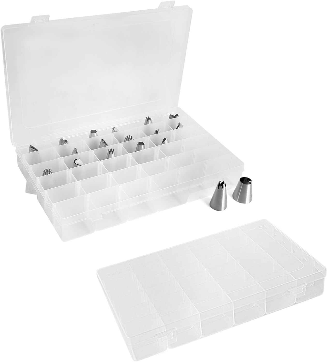 2 Pack Piping Tip Organizer Box, 36 Grids Storage Container with Adjustable Dividers, Made with Clear Plastics, Compartment Container for Cake Decorating Tools, Baking Tools, Jewelry, Beads and Crafts