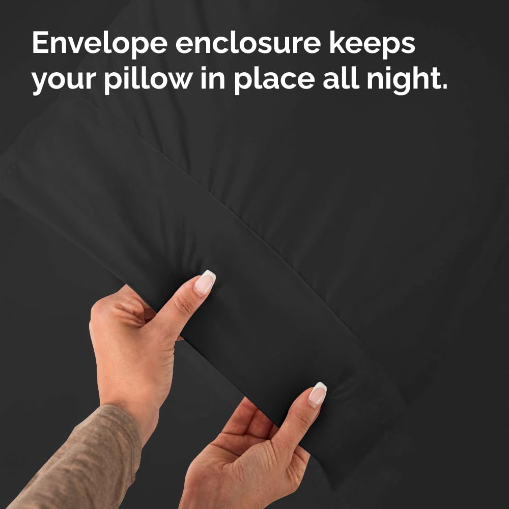 King Pillow Cases - 4 Pack - Super Soft Pillowcase Covers - Envelope Enclosure - Hotel Quality Pillow Protectors - Wrinkle Free, Fade, Shrink & Stain Resistant - Machine Washable - 20" x 40" (Black)