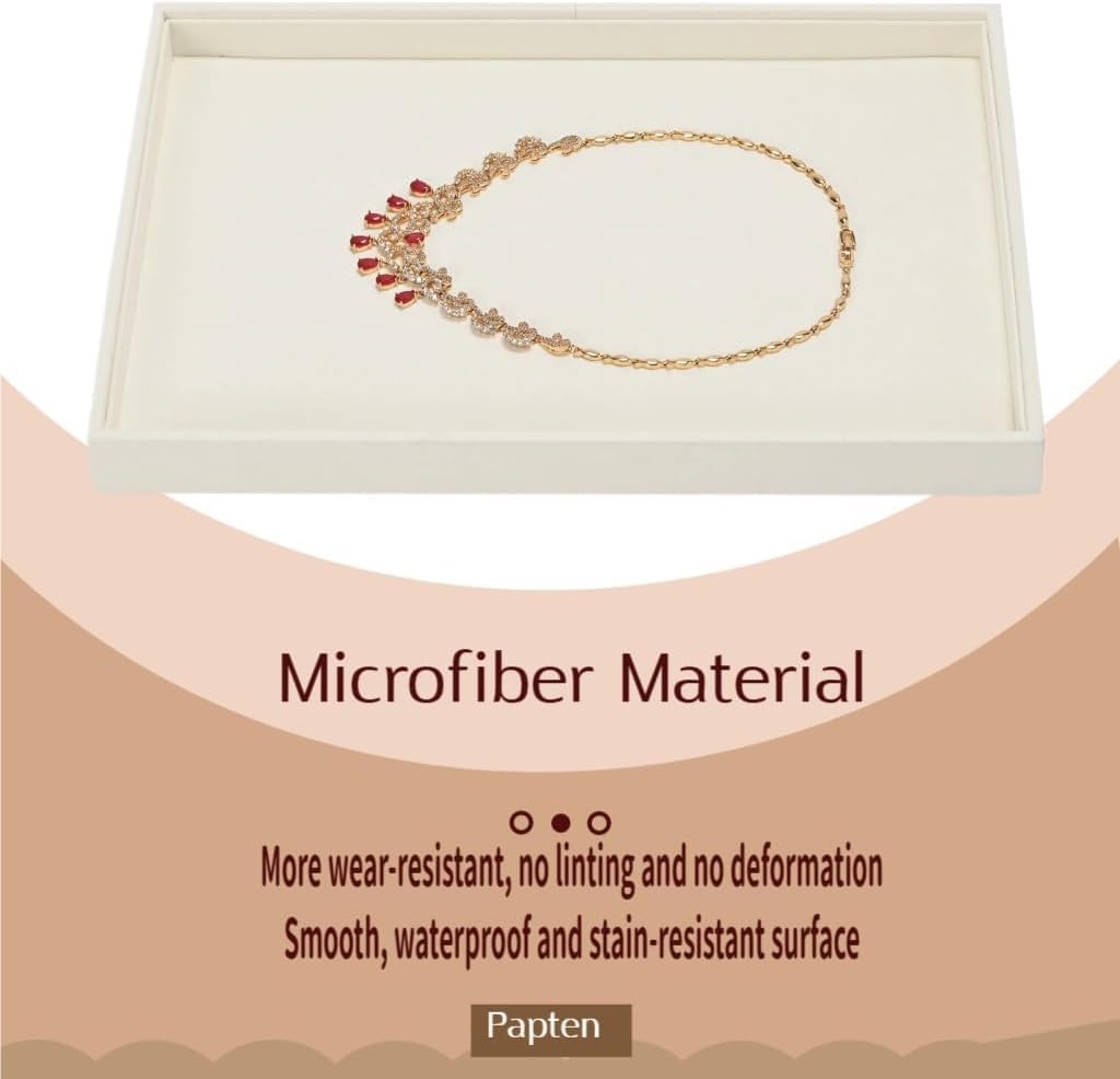Microfiber Jewelry Display Tray, Stackable Jewelry Drawer Organizer Trays, Ring Necklace Watch Perfume Organizer Display Tray (Beige)