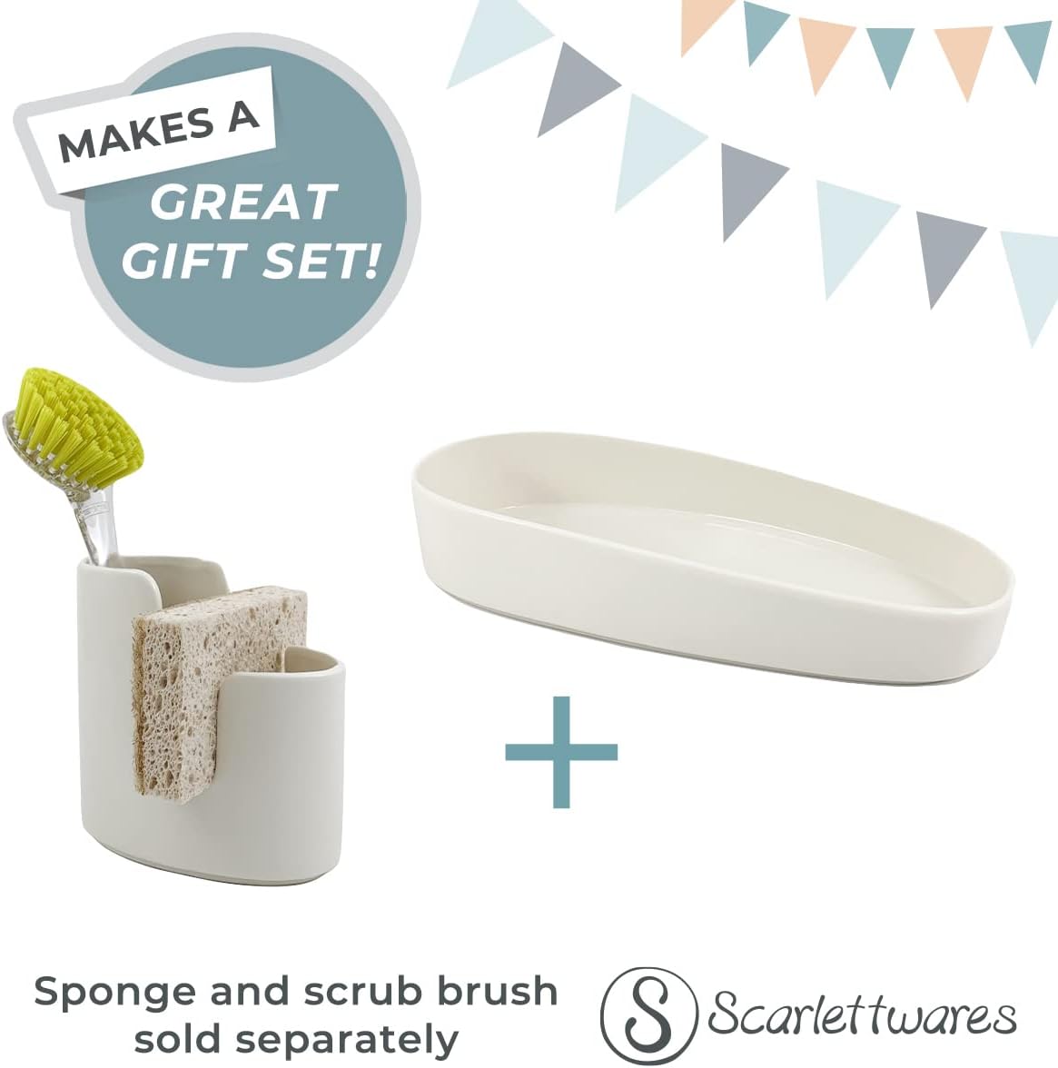 Kitchen Caddy Sponge Scrub Brush Holder and Soap Dish Tray Kitchen Caddy