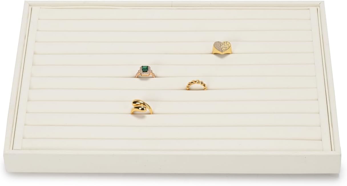 Jewelry Ring Display Tray Beige Microfiber Ring Earrings Display Organizer Tray