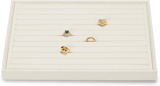 Jewelry Ring Display Tray Beige Microfiber Ring Earrings Display Organizer Tray