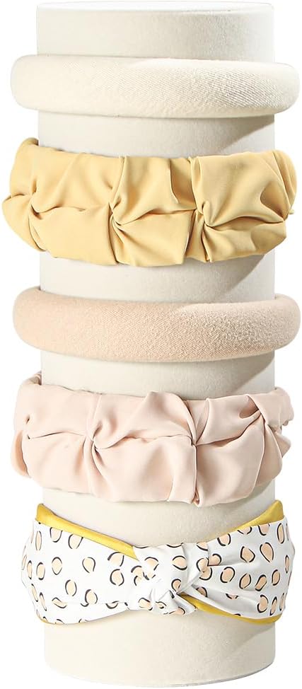 Vertical Headband Holder Organizer, Soft Velvet Tower Hairband Stand Display, Hair Hoop Accessories Jewelry Storage for Women Girls (Beige Velvet)